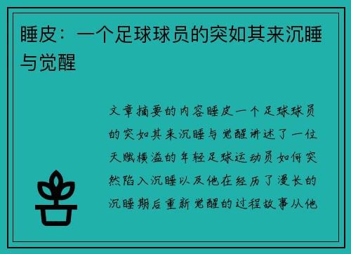 睡皮：一个足球球员的突如其来沉睡与觉醒